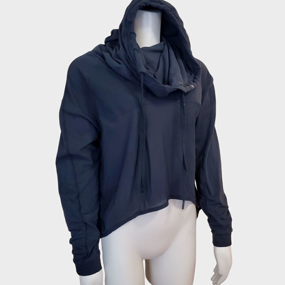 GYMSHARK BLACK AURA Funnel Neck HOODIE sweatshirt Size S Sheer Back/Front